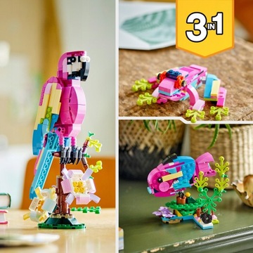 LEGO CREATOR ЭКЗОТИЧЕСКИЙ РОЗОВЫЙ ТРОПИЧЕСКИЙ ПОПУГАЙ 3в1 РЫБА ЛЯГУШКА ЦВЕТ ЦВЕТЫ