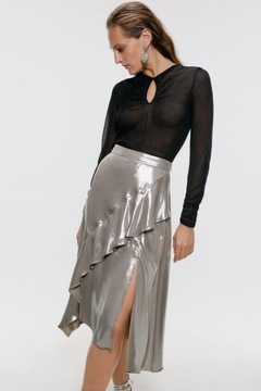 ZARA METALICZNA SPÓDNICA Z FALBANKAMI