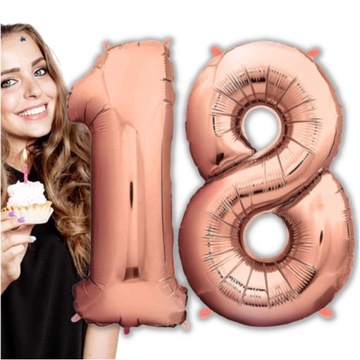 BALONY NA 18 URODZINY RÓŻOWE ZŁOTO - DUŻE 100 CM