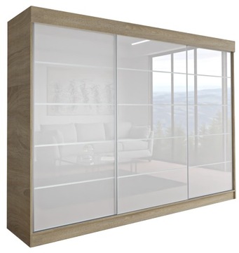 SZAFA MILAN - 3D 170 CM - SONOMA - lacobel biały