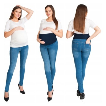SPODNIE JEANSY DAMSKIE CIĄŻOWE BAWEŁNA NIEBIESKIE Z PANELEM NA BRZUCH 3XL
