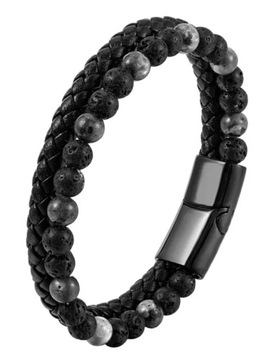 МУЖСКОЙ КОЖАНЫЙ БРАСЛЕТ, ЭЛЕГАНТНЫЕ СТАЛЬНЫЕ БУСЫ, МАГНИТНЫЙ ЗАЖИМ