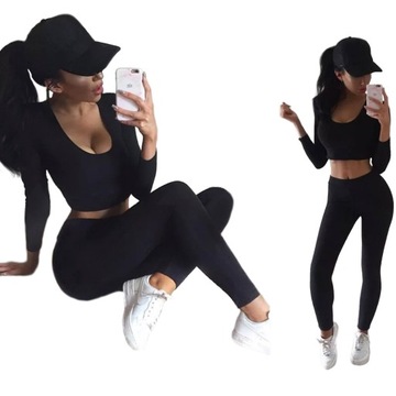 KOMPLET Krótka BLUZKA TOP + SPODNIE LEGGINSY na GUMCE w PANTERKĘ S/M