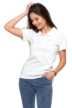 Biała Koszulka Polo Damska PREMIUM Klasyczna Bawełniana Modna MORAJ M