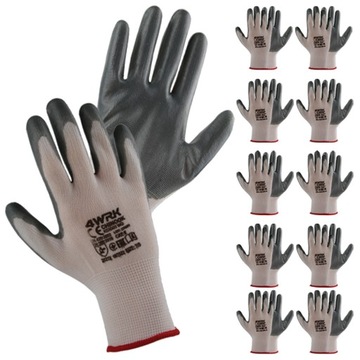 RĘKAWICE ROBOCZE BIAŁE SZARE NITRYLOWE 10 PAR L-9