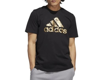 Adidas czarna koszulka t-shirt męski złote logo HK9157 L