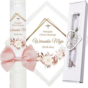 ŚWIECA NA CHRZEST SZATKA DO CHRZTU IMIĘ PUDEŁKO