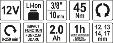 АККУМУЛЯТОРНАЯ ТРЕЩОТКА YATO 3/8 1/2 45 НМ