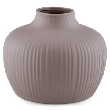 Wazon ceramiczny bańka tłoczony wzór paski Brąz