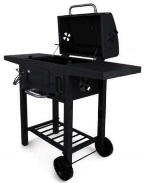 PROFESJONALNY GRILL OGRODOWY WĘGLOWY + PÓŁKI + POPIELNIK + POKRYWA + RUSZT