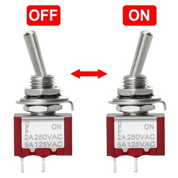 Mini Toggle Switch Mts-101 Spdt On-on 2 Pin 2a 250v Ul na liście 5 szt.