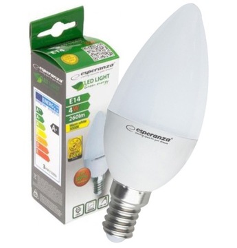 ŻARÓWKA LED E14 3000K CIEPŁY BIAŁY 320lm 4W = 40W
