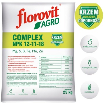 FLOROVIT AGRO COMPLEX 25KG NAWÓZ NPK 12-11-18 KRZEM WZMACNIA ODPORNOŚĆ