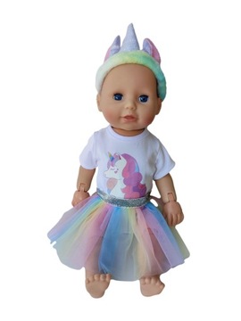 ПЛАТЬЕ ДЛЯ КУКЛЫ REIBORN С ЕДИНОРОГОМ, РОЗОВАЯ ПОВЯЗКА НА ГОЛОВУ, МАЛЫШ, БЕЛОЕ ТЕЛО