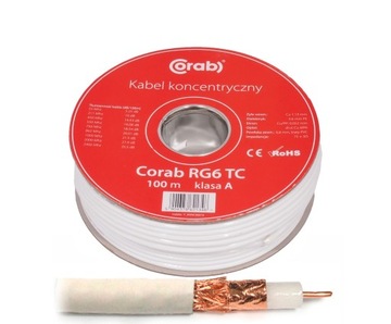 Kabel koncentryczny antenowy Corab RG6 TC 100% CU 1.13 1m