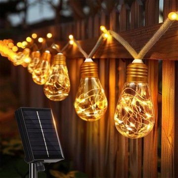 Girlanda Solarna Ogrodowa Lampki Solarne 7,8m 16X Żarówka LED E27 + Pilot