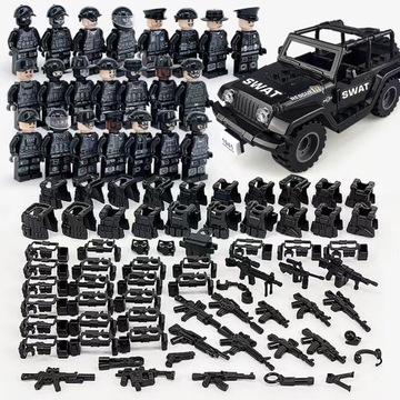MINIFIGURKI ŻOŁNIERZE SWAT WOJSKOWE KLOCKI 24 SZTUK BRONIE JEEP ZESTAW