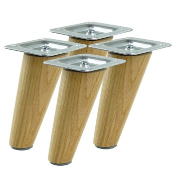 4x Nóżka 15 cm dębowa skośna lakierowana z blachą