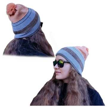 CZAPKA damska ZIMOWA z pomponem CIEPŁA BEANIE