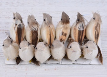 СЕРЫЕ ПТИЦЫ НА ПРОВОЛОКЕ 12 ШТ ПТИЦЫ КОРИЧНЕВЫЕ БЕЖЕВЫЕ 10 СМ ПТИЦЫ ПЕРЬЯ ВЕСНА