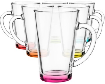 6 SZKLANEK Z UCHEM 300 ML, KOLOROWE DNA