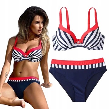 STRÓJ KĄPIELOWY DWUCZĘŚCIOWY KOSTIUM WYSOKI STAN SEXY BIKINI PUSH UP R.L