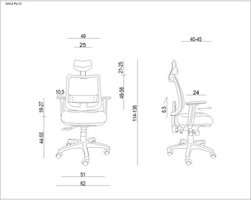 FOTEL BIUROWY ERGONOMICZNY ERGONOMIC SAGA PLUS REGULOWANY Z KÓŁKAMI