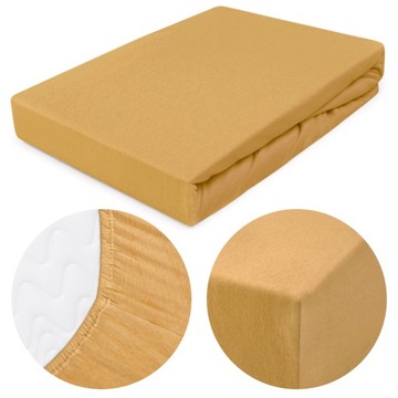 Prześcieradło z gumką 180x200 elastyczny JERSEY 100% BAWEŁNA ciemny żółty
