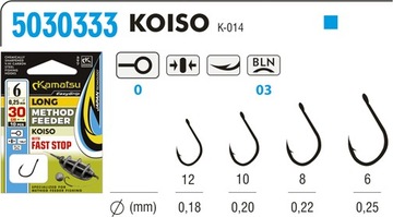 HACZYKI NR 8 Z PRZYPONEM METHOD FEEDER KOISO FAST STOP 30cm CZARNE KAMATSU