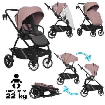 LEKKI WÓZEK CROX ROSE BUDKA UV AMORTYZACJA + AKCESORIA 0-22KG