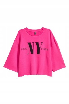 H&M HM Bluza odcinana Wiśniowa New York 36 S.