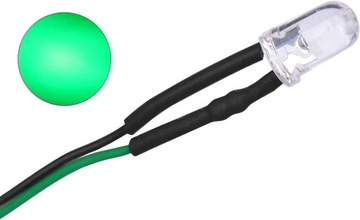 Dioda led z przewodami 21 cm zielona 12v 3mm
