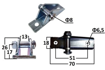 Wspornik czołowy typ „C” sworzeń 8mm dł. 70mm BR501