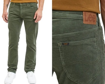 LEE DAREN sztruksy proste spodnie jeans straight ZIP FLY Zielony W32 L32