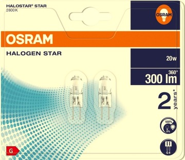 OSRAM ŻARÓWKA HALOGENOWA 12V 20W G4 300lm/kpl-2szt