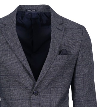 MARYNARKA MĘSKA GRANATOWA W KRATĘ WIZYTOWA ELEGANCKA CASUAL TURECKA 62