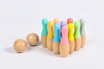 Drewniane Kręgle Dla Dzieci Gra Zestaw Bowling Pastelowe Kolory Kręgielnia