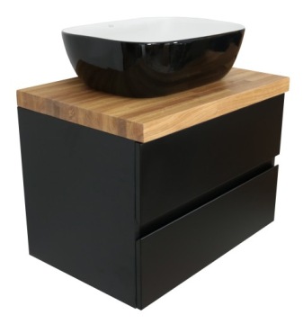 МАТОВЫЙ ЧЕРНЫЙ ШКАФ ДЛЯ УМЫВАЛЬНИКА + МАССИВНАЯ СТОЛЕШНЯ | 80 СМ | МДФ | ГЛУБИНА 44 СМ