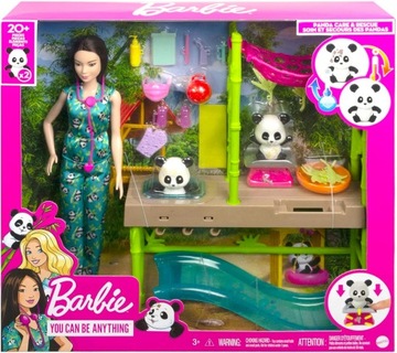 LALKA BARBIE DUŻY ZESTAW WETERYNARZ I OPIEKA NAD PANDAMI + AKCESORIA