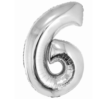 Balon foliowy Cyfra 6 Srebrna 92 cm Hel Urodziny