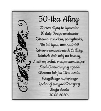 Tabliczka dedykacja do książki Urodziny Imieniny