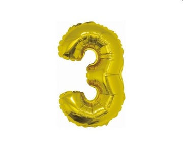 Balon foliowy Cyfra 3 złota 35 cm Urodziny