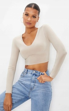 I65 Beżowy crop top długi rękaw PLT 40