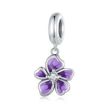 G728 Fioletowy kwiat kryształ srebrny charms zawie