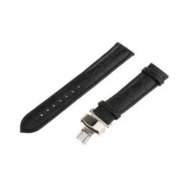 zegarka Pasek z zapięciem motylkowym, klamrą, czarny 20 mm