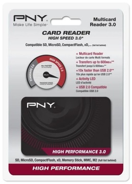 PNY Fast USB 3.0 SD microSD 6in1 CF MMC-кардридер + КАБЕЛЬ