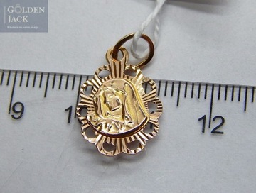 Złota zawieszka medalik Maryja czerwone złoto pr. 585 waga 1 g 2,2 cm