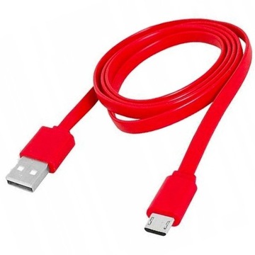 KABEL WTYK USB-WTYK MICRO USB 1m CZERWONY PŁASKI