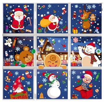 NAKLEJKI ŚWIĄTECZNE BOŻONARODENIOWE OZDOBY NA OKNO SZYBĘ Bez Kleju 9arkuszy