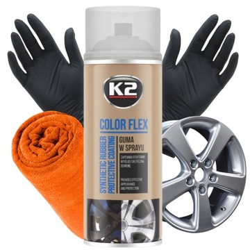 GUMA W SPRAYU PŁYNNA GUMOWA POWŁOKA FOLIA K2 COLOR FLEX CLEAR 400ML +GRATIS